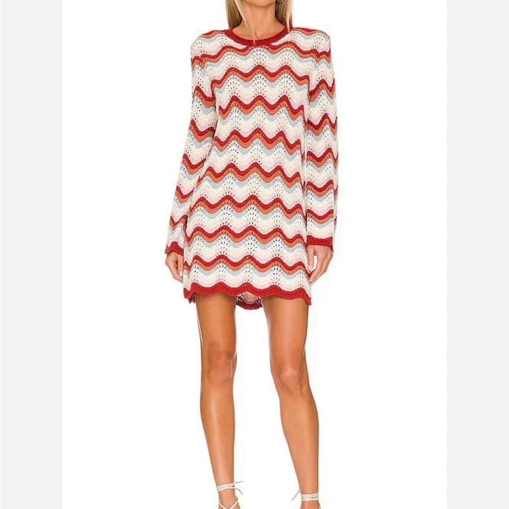 27 Miles Malibu Reno Red and White Zigzag Knit Mini Dress